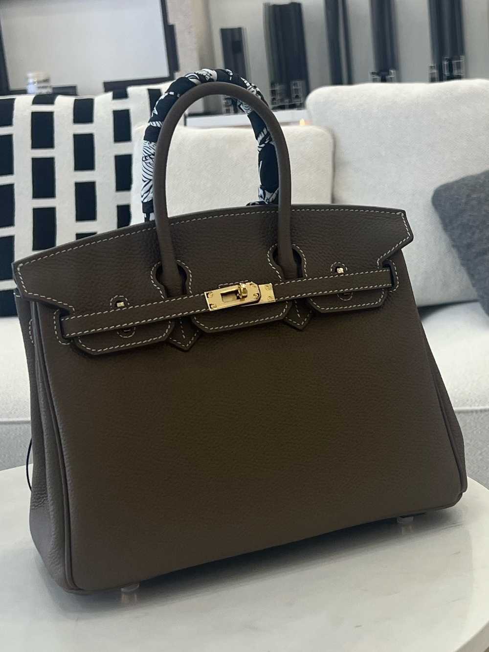 Elegant Taupe Women’s Tote Bag with Black Fringe Accent